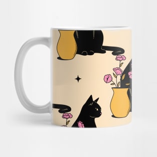 Playful Black Cat Pattern in beige Mug